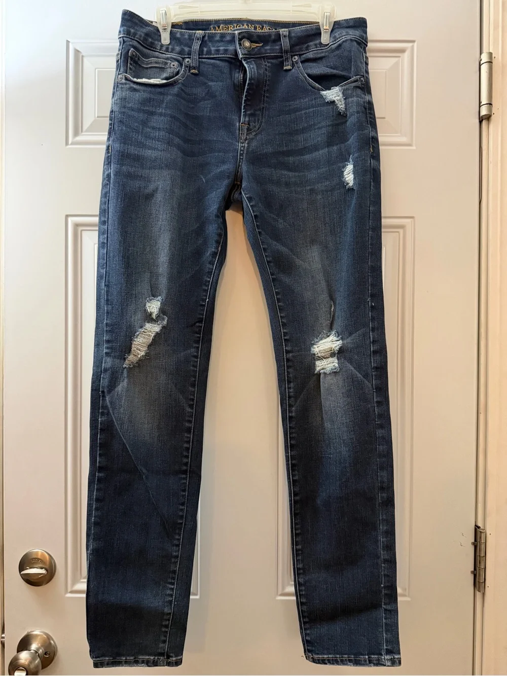 American Eagle Outfitters Dark Blue Distressed Skinny Jeans